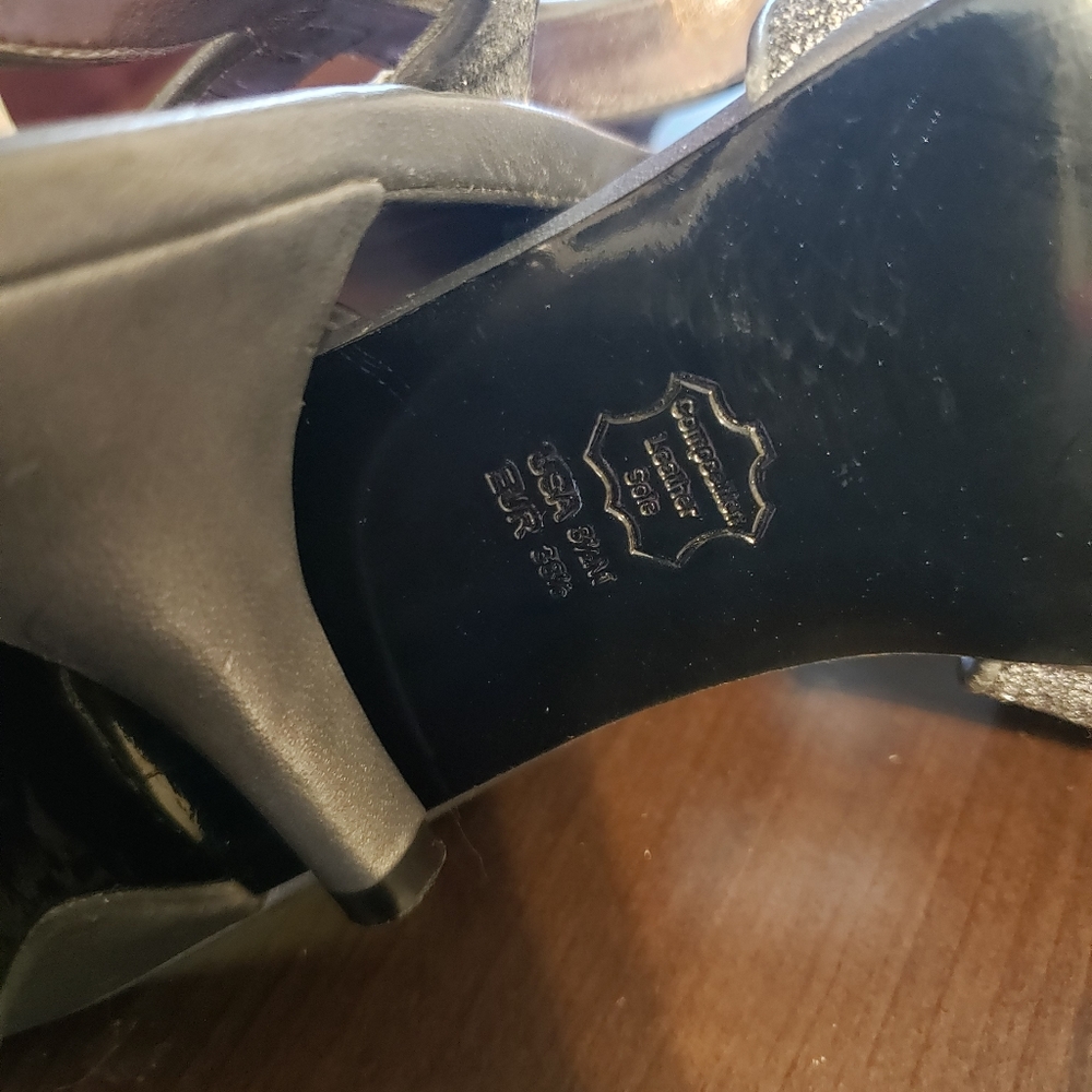 Nina New York Womens Sparkle Strappy Slingback Heels Sz 8 1/2M Silver Leather